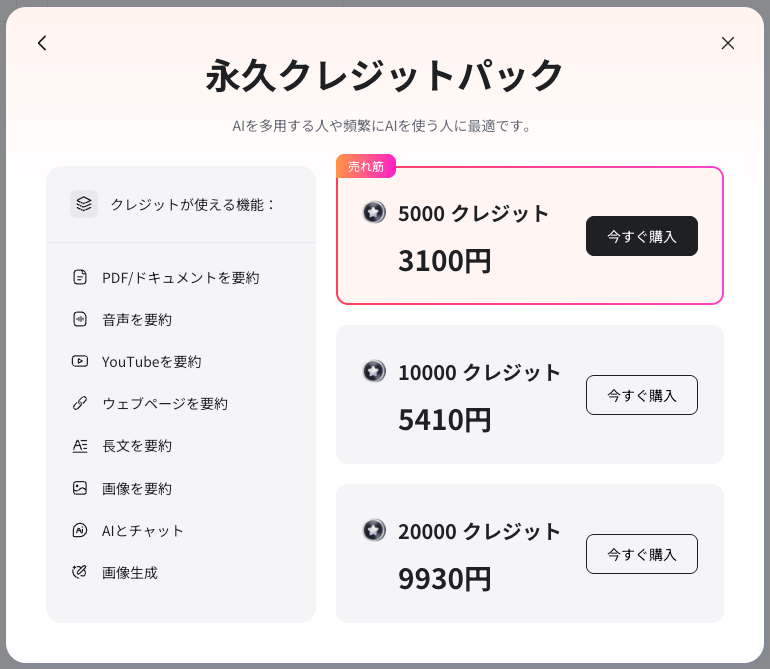GitMind Chatの永久クレジットパック価格